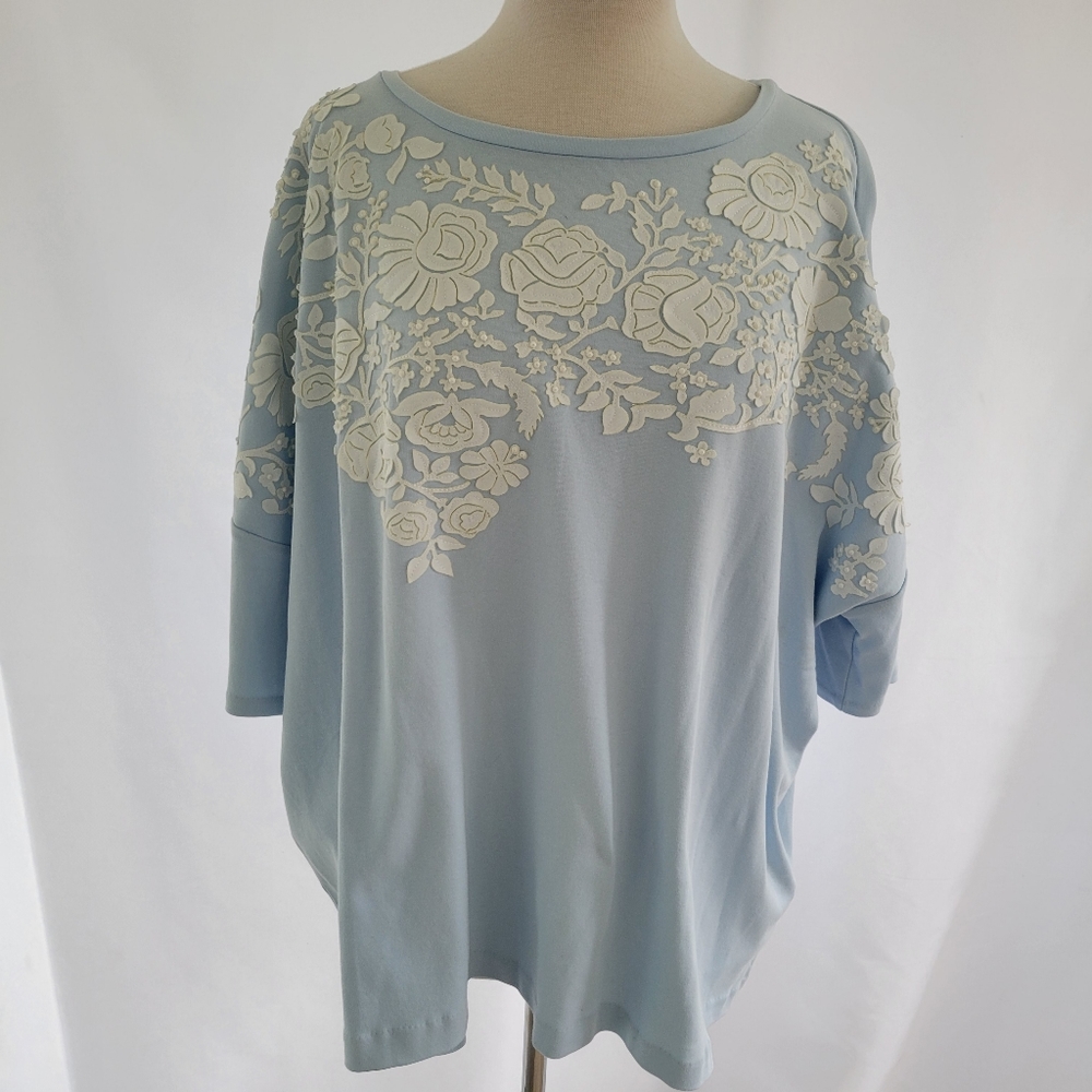 Joan Vass 3X NWT Sky Blue Floral Big Tee